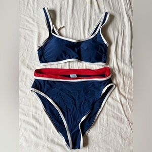 Shade & Shore Navy Bikini with Red and White Trim